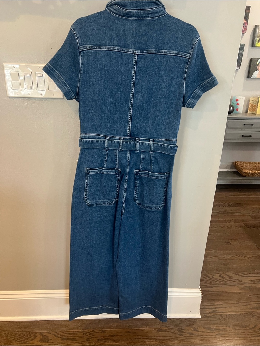 Maeve Dark Blue Denim Zip-Front Jumpsuit with Waist Tie - Picture 4 of 4